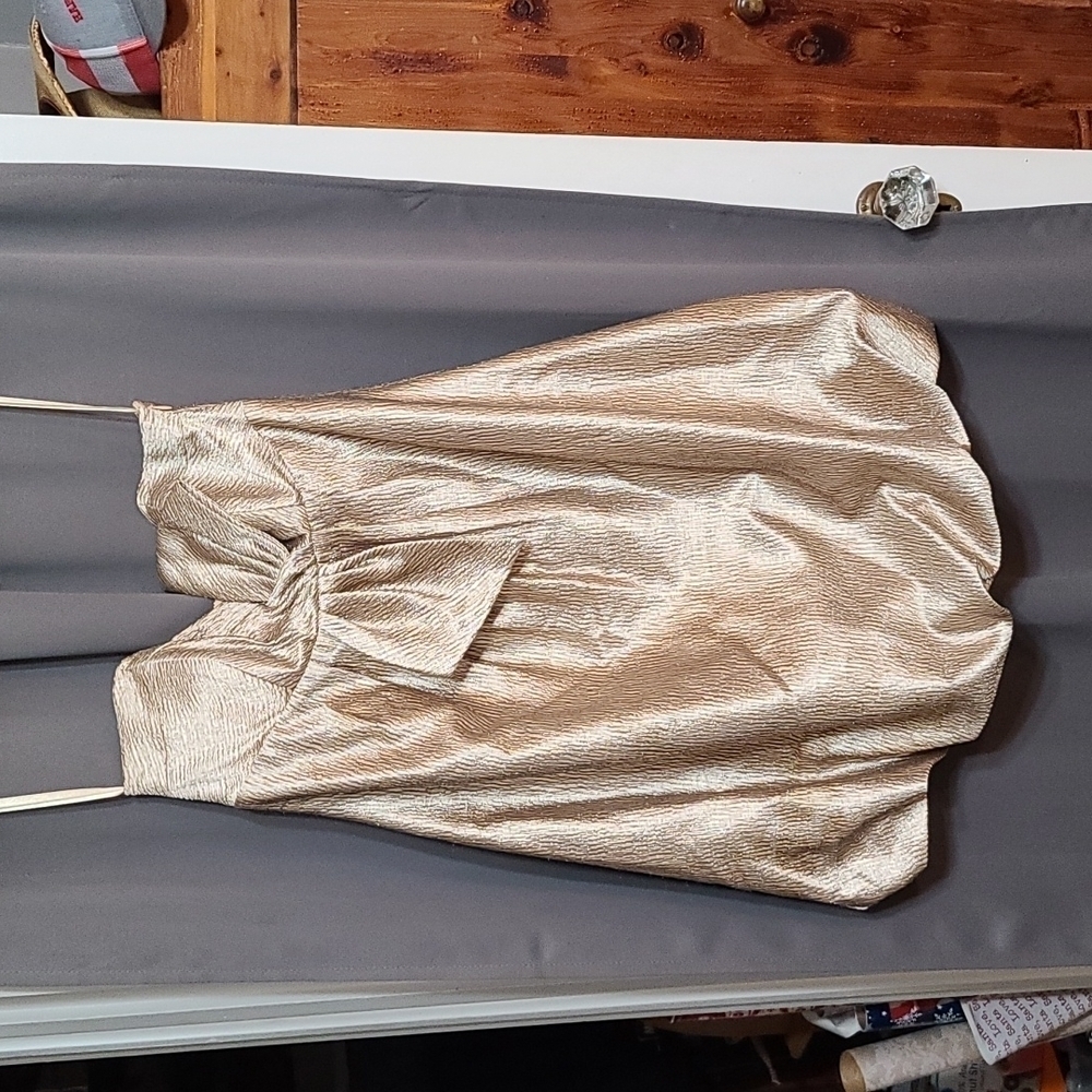 BCBG Paris Strapless Cocktail Party Prom Dress Gold Bow Sz 8? EUC *READ *